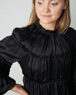 silk tiered blouse - black