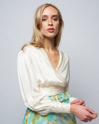 silk wrap blouse - cream