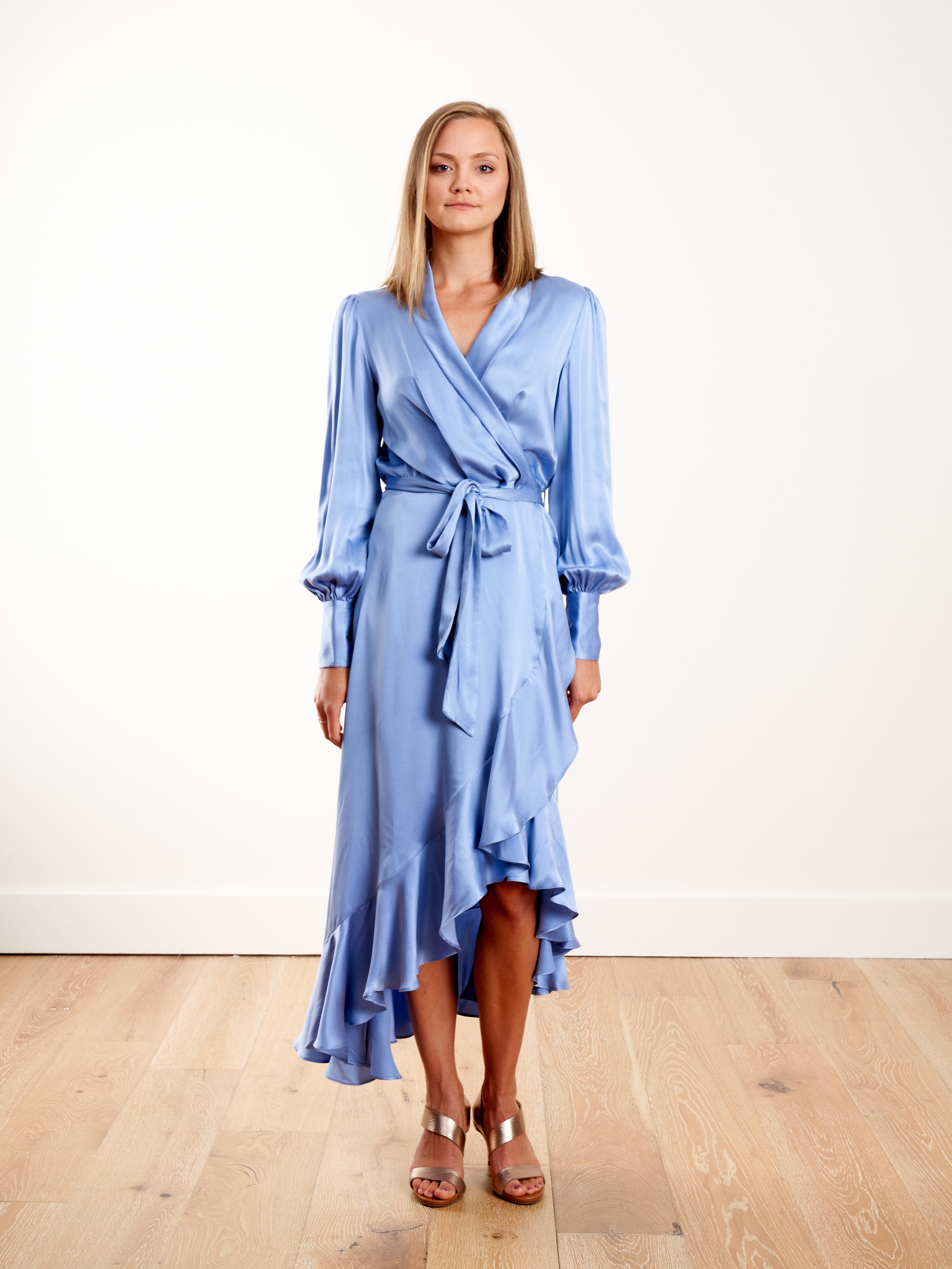 silk wrap midi dress - cornflower silk wrap midi dress - cornflower