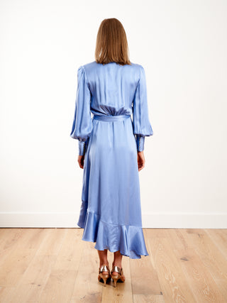 silk wrap midi dress - cornflower