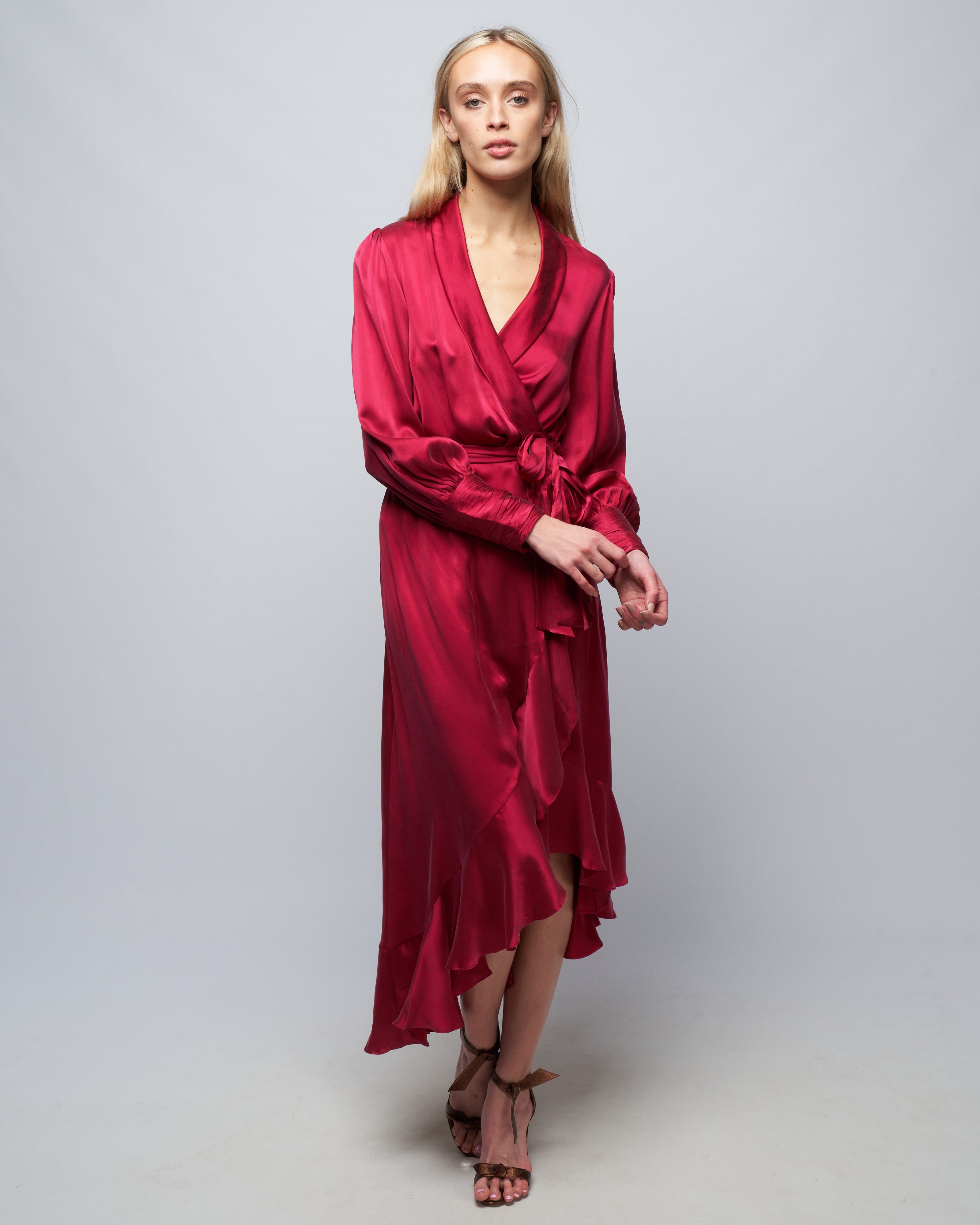 zimmermann red silk wrap dress Zimmermann Burgundy Silk Wrap Midi Dress Size 4 EU