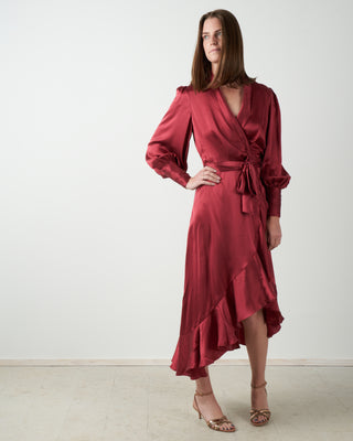 silk wrap midi dress - burgundy