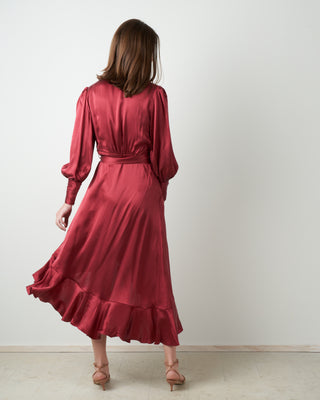 silk wrap midi dress - burgundy
