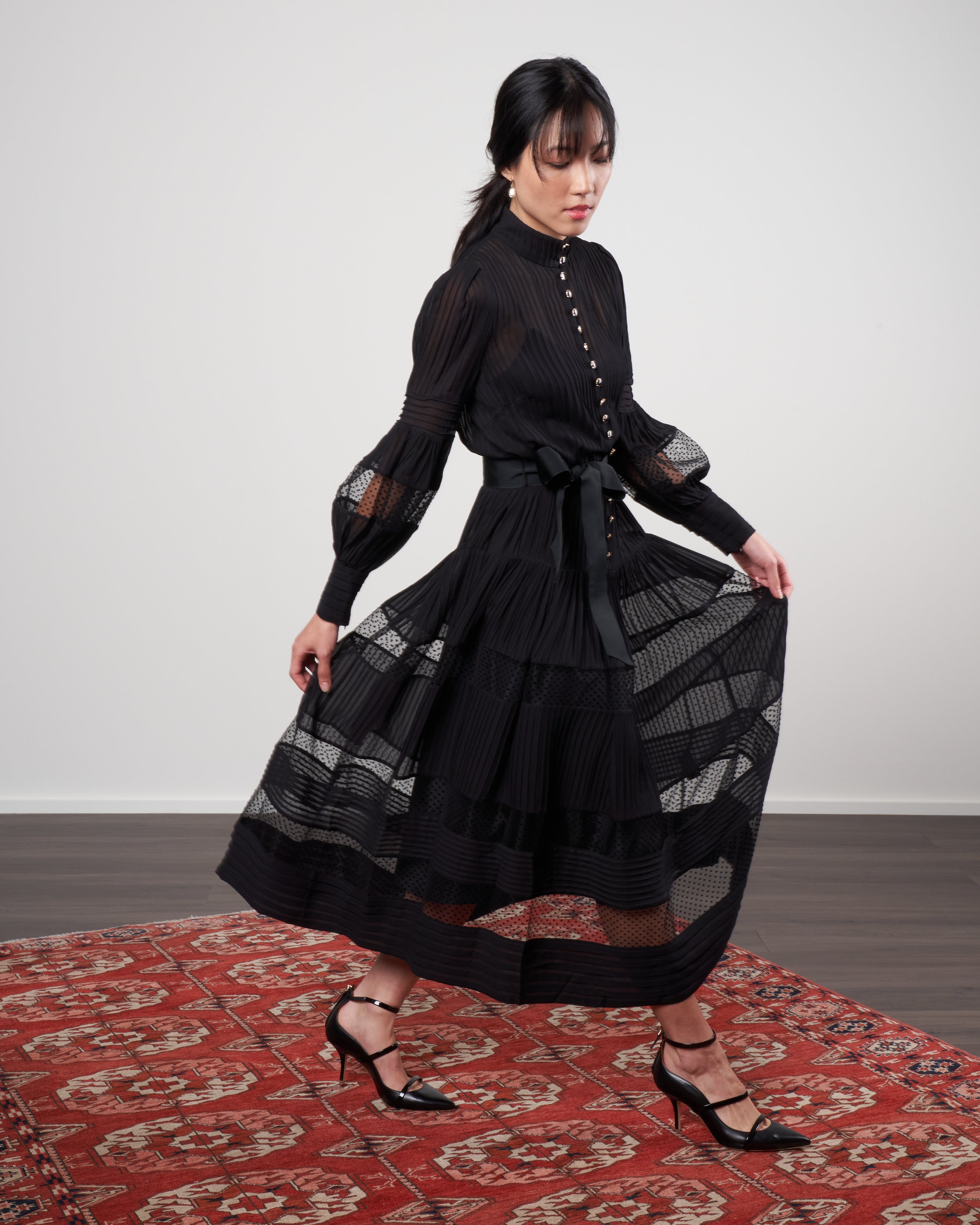 black mesh overlay midi dress Zimmermann Spliced Mesh Midi Dress Black Blk
