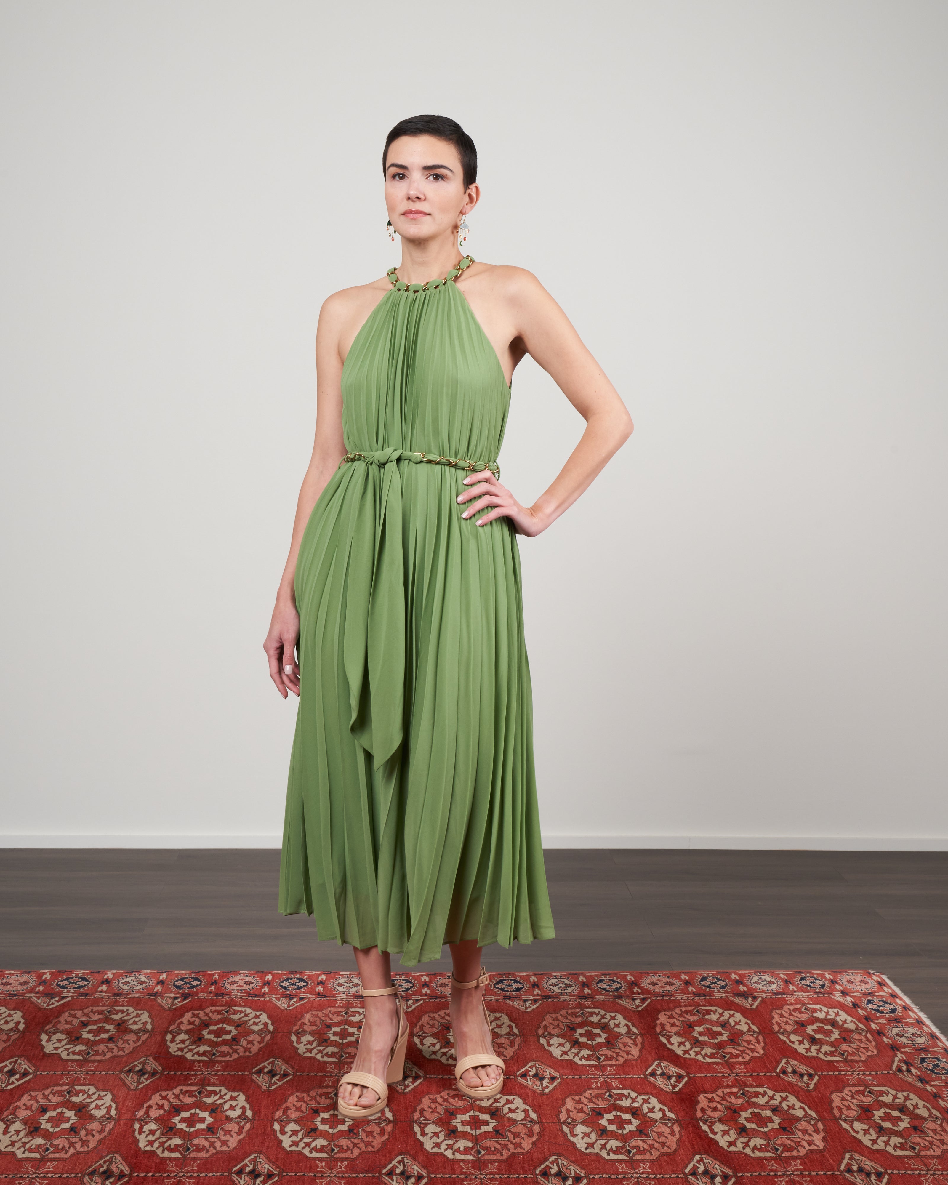 sunray pleat midi dress - sage sunray pleat midi dress - sage