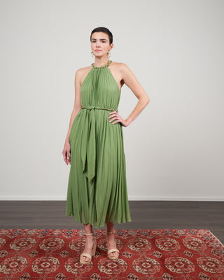 sunray pleat midi dress - sage