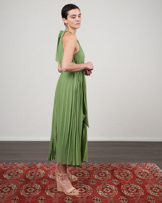 sunray pleat midi dress - sage