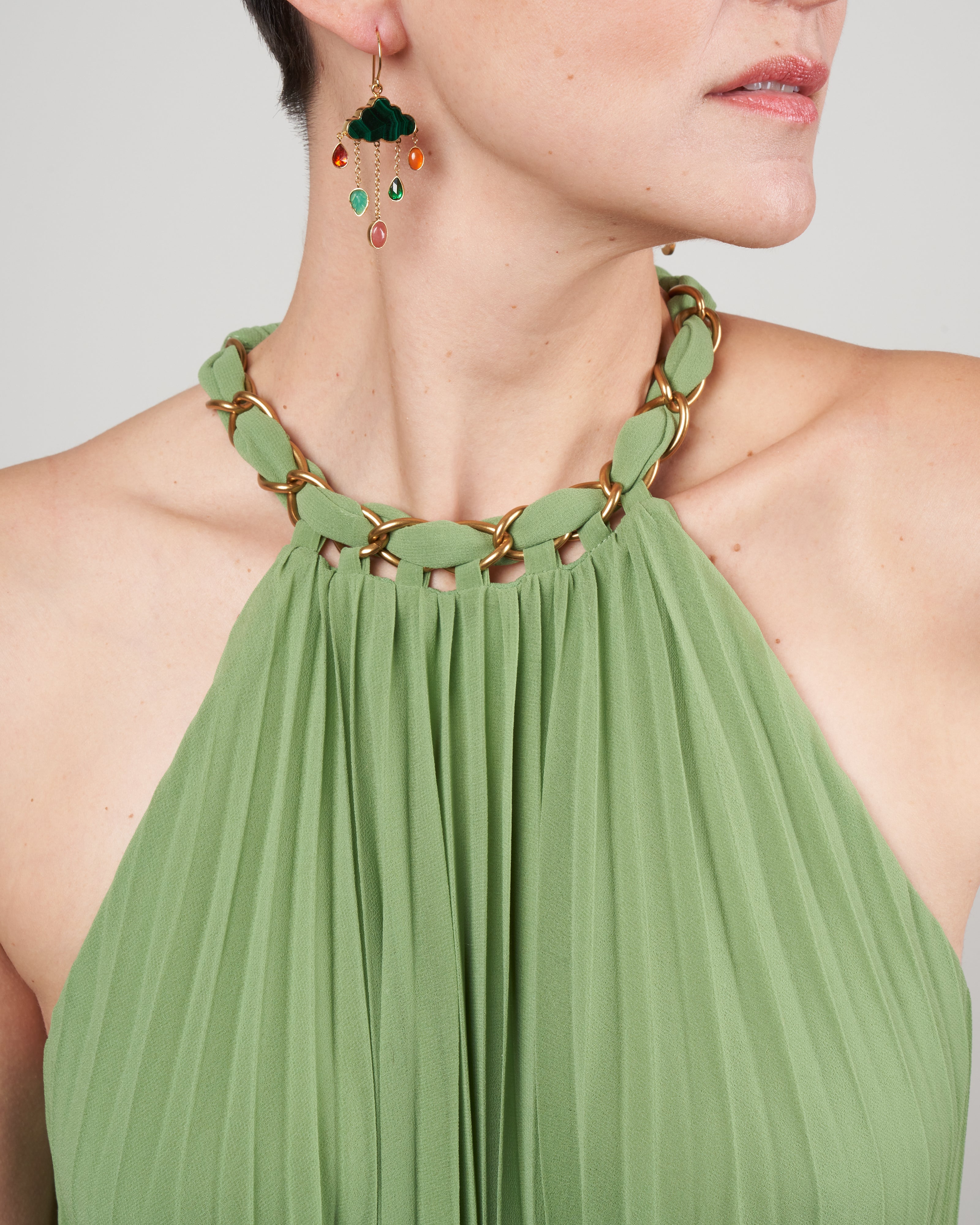 open lace back dress Pleated Midi Dress Green – blueandcream