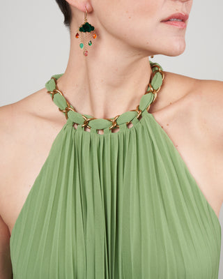 sunray pleat midi dress - sage