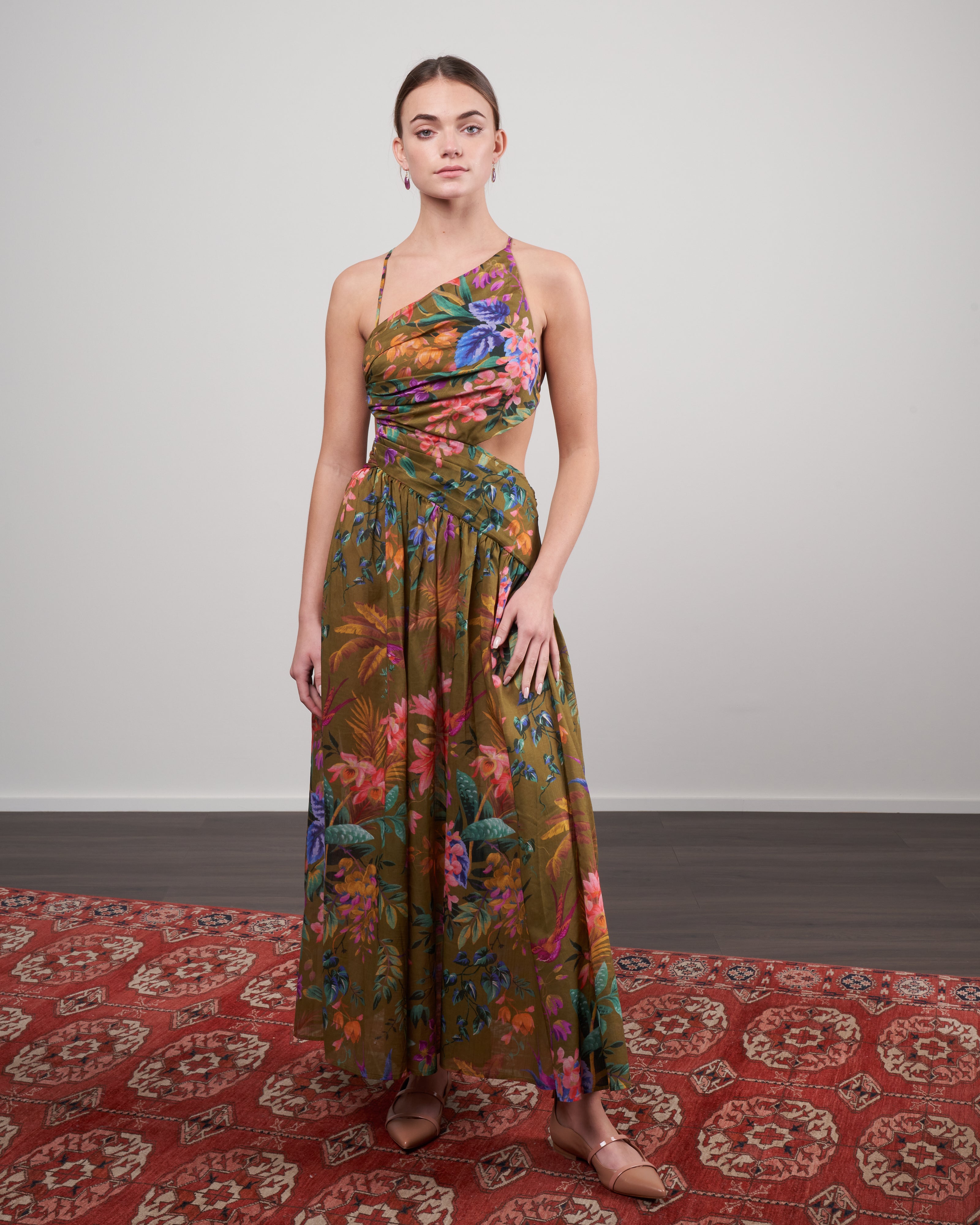 tropicana asymmetric dress - khaki floral tropicana asymmetric dress - khaki floral