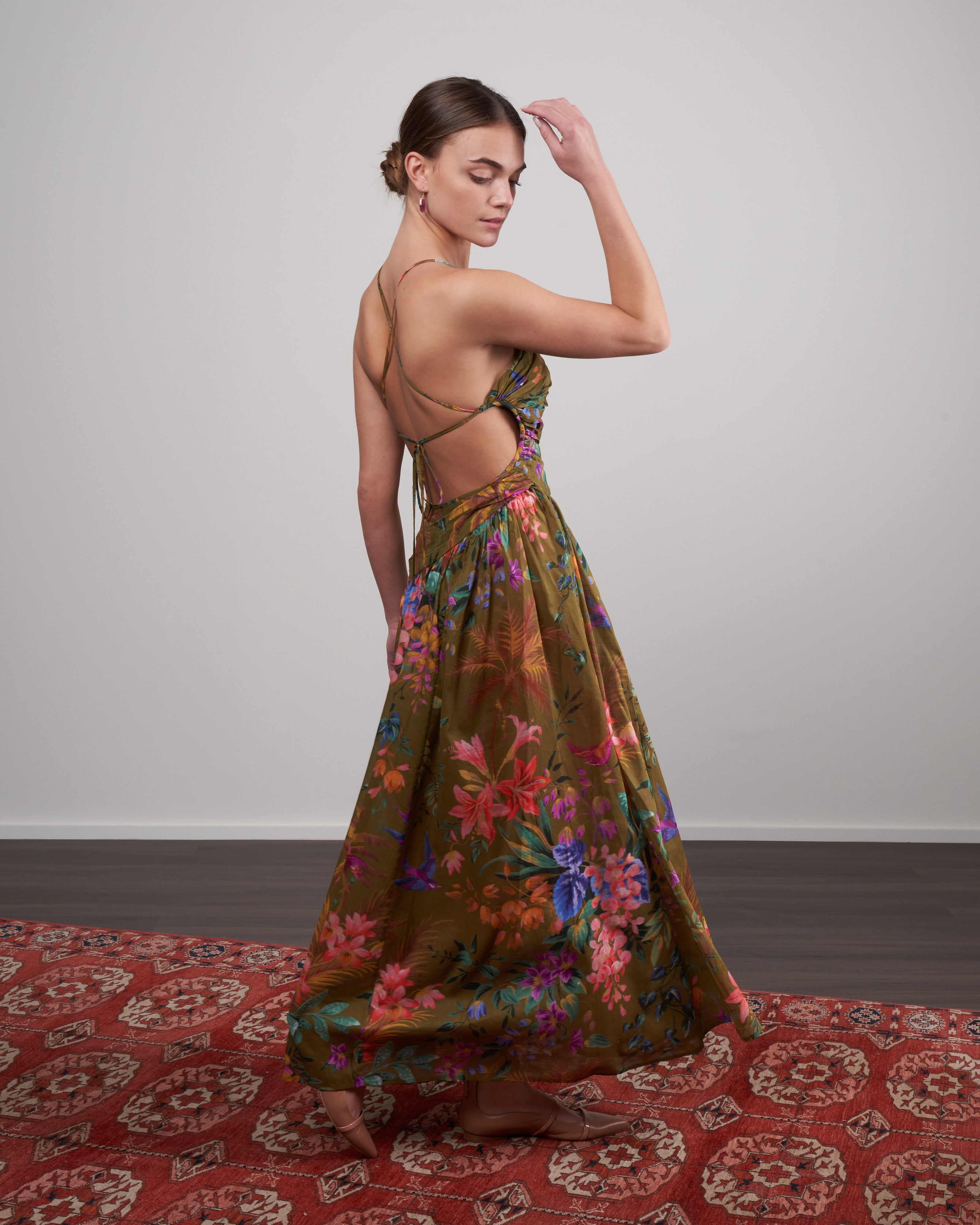 Zimmermann Tropicana Asymmetric Dress Khaki Floral Khf