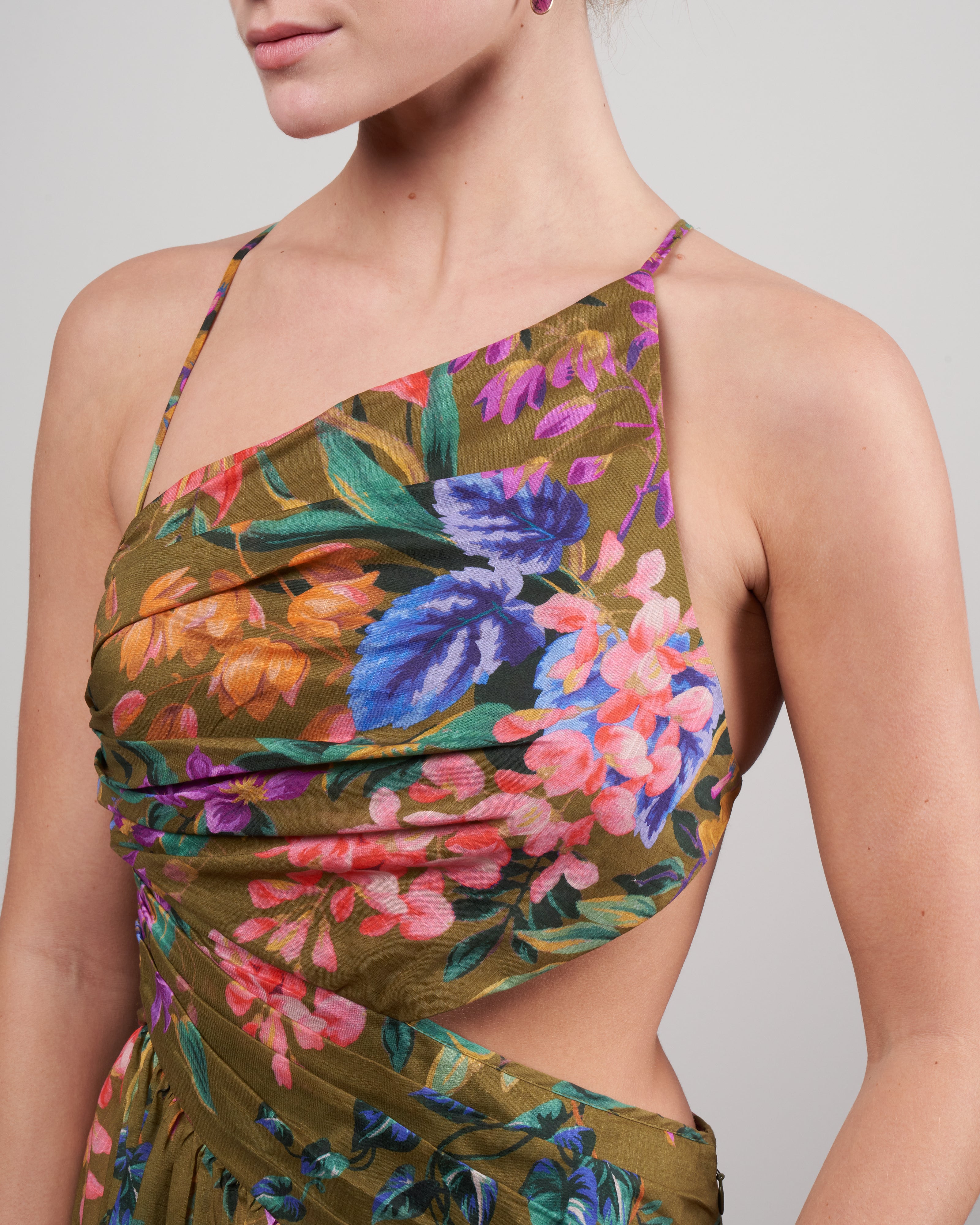 tropicana asymmetric dress - khaki floral tropicana asymmetric dress - khaki floral
