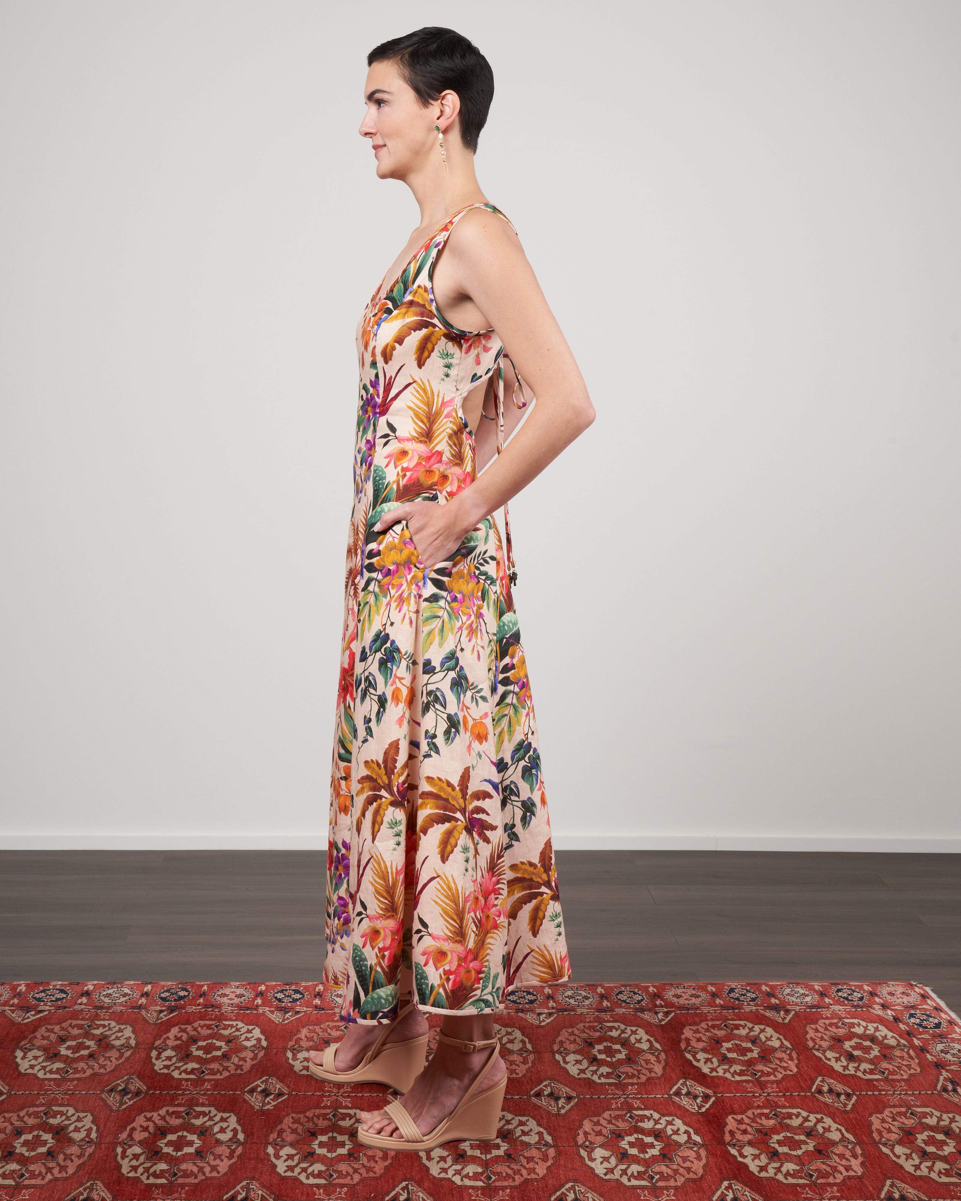 tropicana cut out midi dress - cream floral tropicana cut out midi dress - cream floral