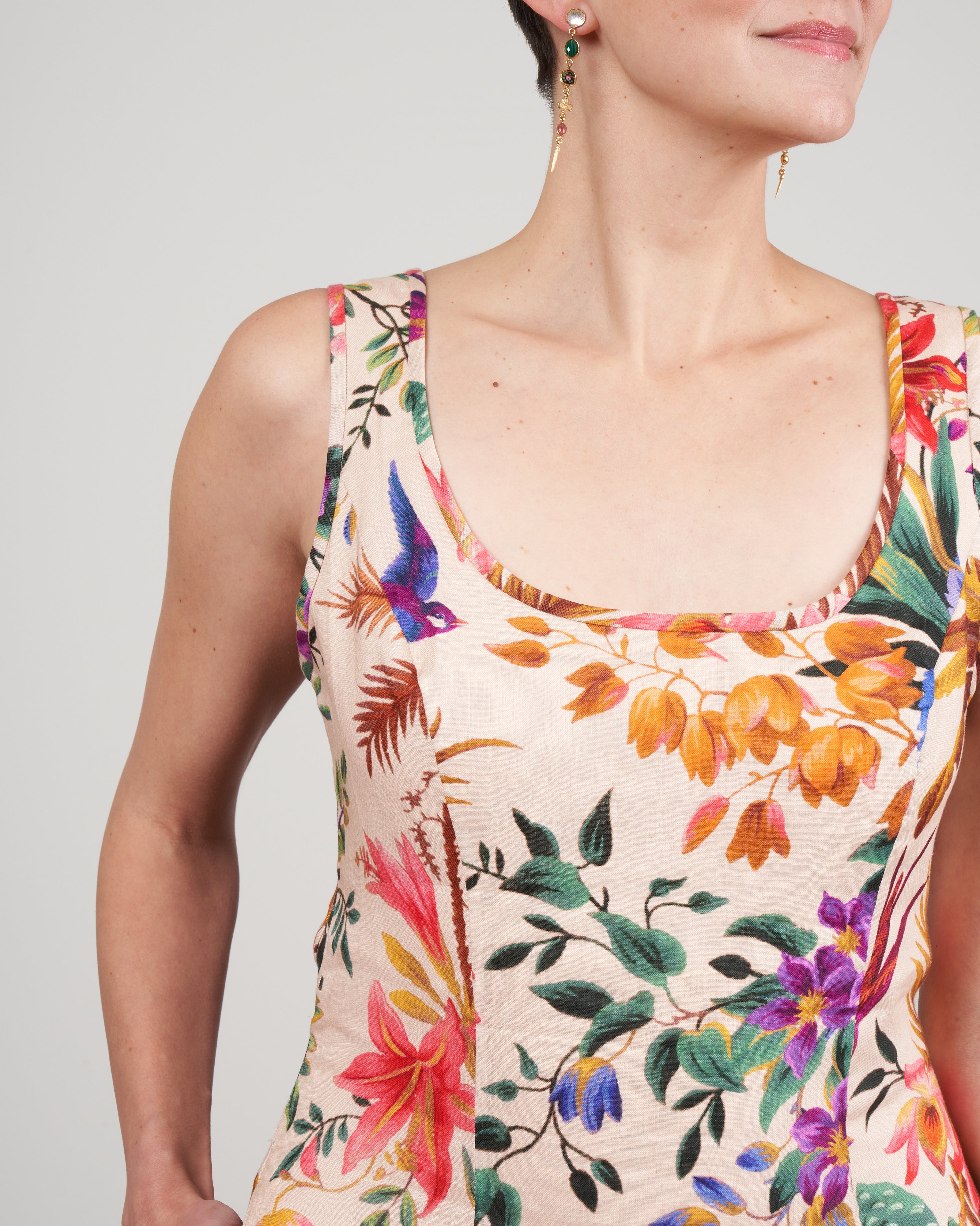 tropicana cut out midi dress - cream floral tropicana cut out midi dress - cream floral