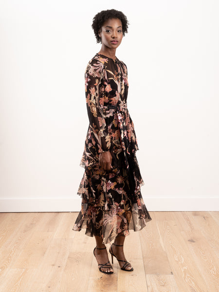 Zimmermann Wavelength Teired Ruffle Midi Black Phoenix