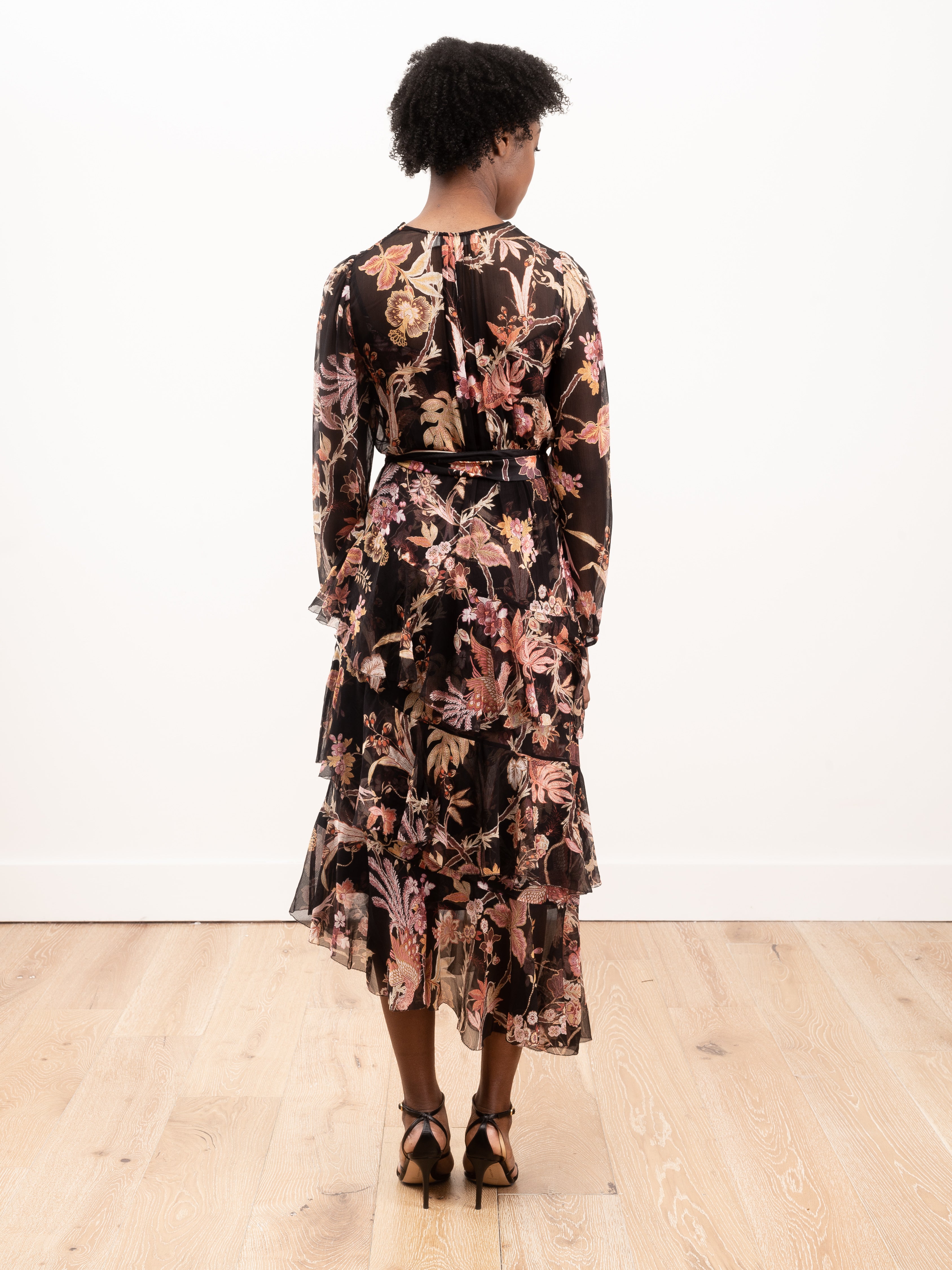 Zimmermann Wavelength Teired Ruffle Midi Black Phoenix